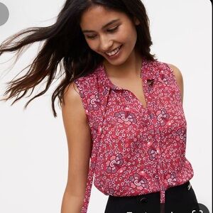 LOFT Flowerbud Neck Mixed Media Shell